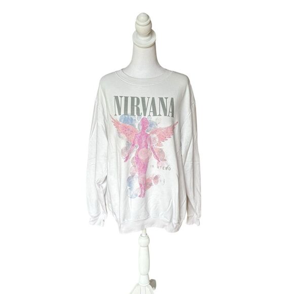 NIRVANA In Utero Angel Graphic Sweatshirt White Pink Womens Size XL - Picture 1 of 10